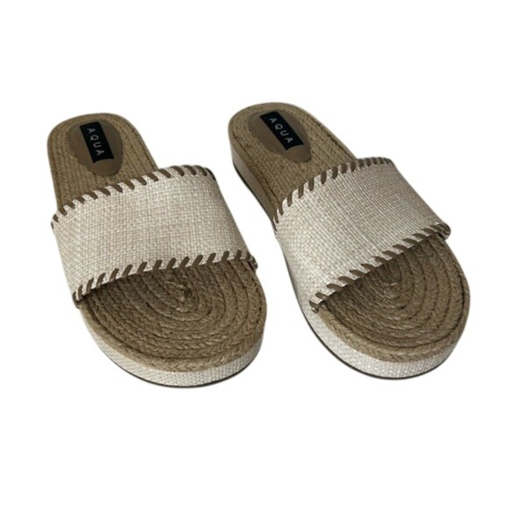 Aqua Espadrille Slide‎ Beige Tan Woven Open Toe Slip On Slide Flat Sandal - 10 B